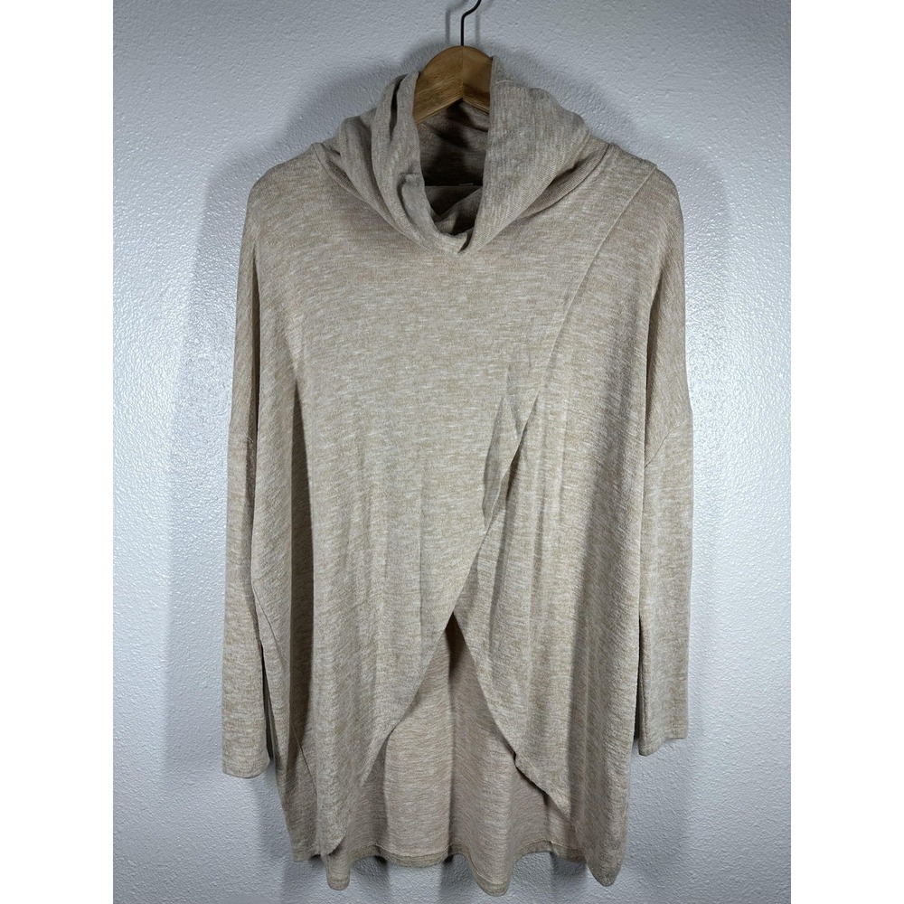 Wonderland By Orange Sweater Womens Small Beige‎ Cowl Neck Wrap Open Front